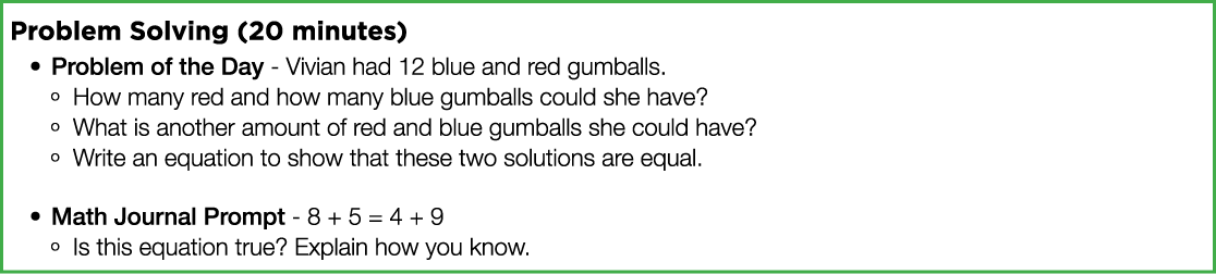 Problem Solving (20 minutes) Problem of the Day - Vivian had 12 blue and red gumballs  How many red and how many blue   