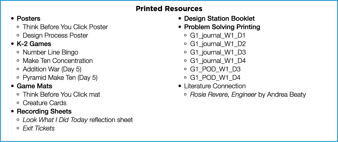 Printed Resources Posters Think Before You Click Poster Design Process Poster K-2 Games Number Line Bingo Make Ten Co   