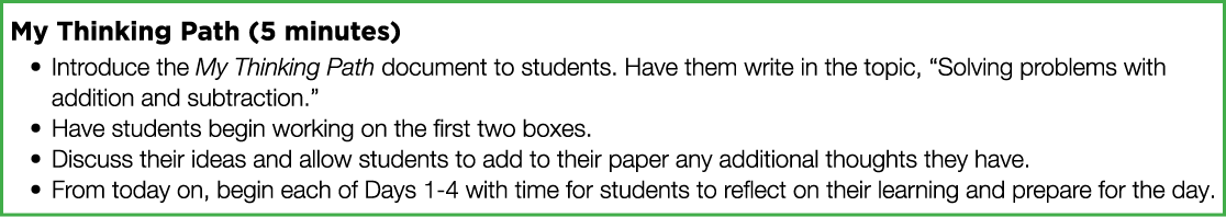 My Thinking Path (5 minutes) Introduce the My Thinking Path document to students  Have them write in the topic,  Solv   