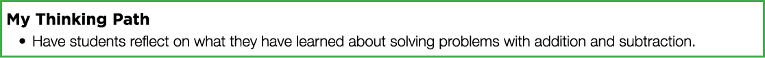My Thinking Path Have students reflect on what they have learned about solving problems with addition and subtraction 