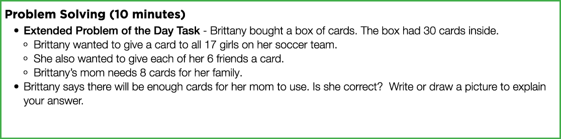 Problem Solving (10 minutes) Extended Problem of the Day Task - Brittany bought a box of cards  The box had 30 cards    