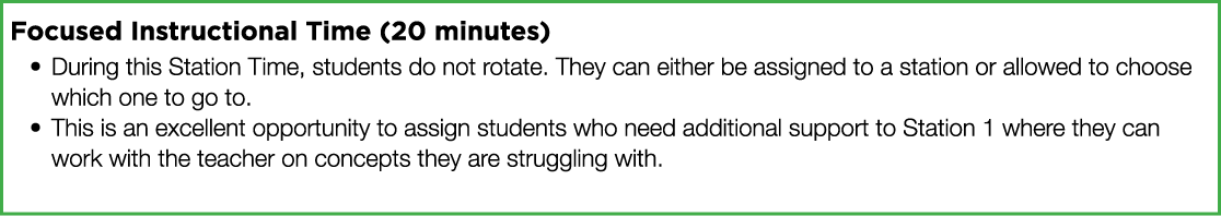 Focused Instructional Time (20 minutes) During this Station Time, students do not rotate  They can either be assigned   
