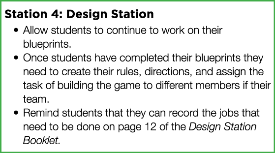 Station 4: Design Station Allow students to continue to work on their blueprints  Once students have completed their    