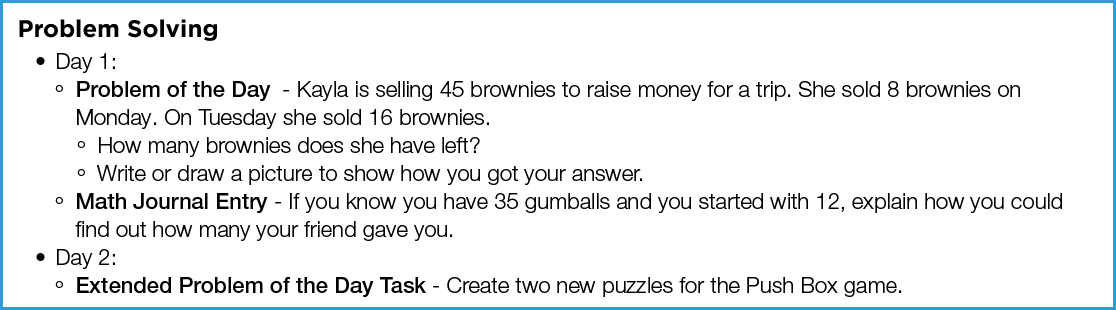 Problem Solving Day 1: Problem of the Day - Kayla is selling 45 brownies to raise money for a trip  She sold 8 browni   
