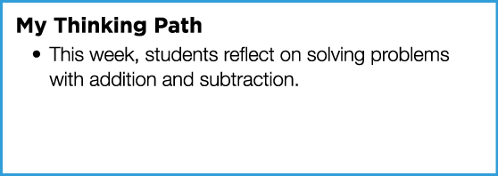 My Thinking Path This week, students reflect on solving problems with addition and subtraction 